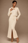 Handmade crochet long skirt in soft cotton-viscose blend with open-knit texture — LIZARRO Fiore di Contessa Collection